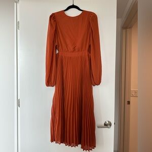 Pleated Midi Dress with Cutout Sides, Orange